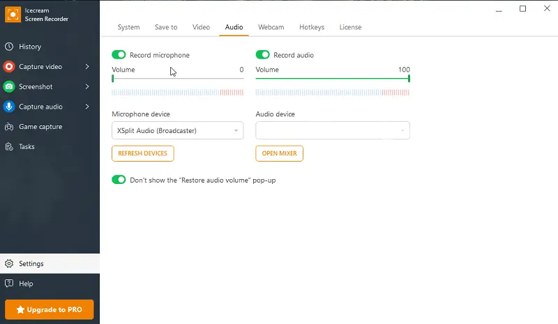 Настройка звука в Icecream Screen Recorder